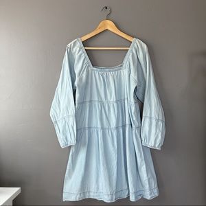 Speed control ruffle tent denim dress